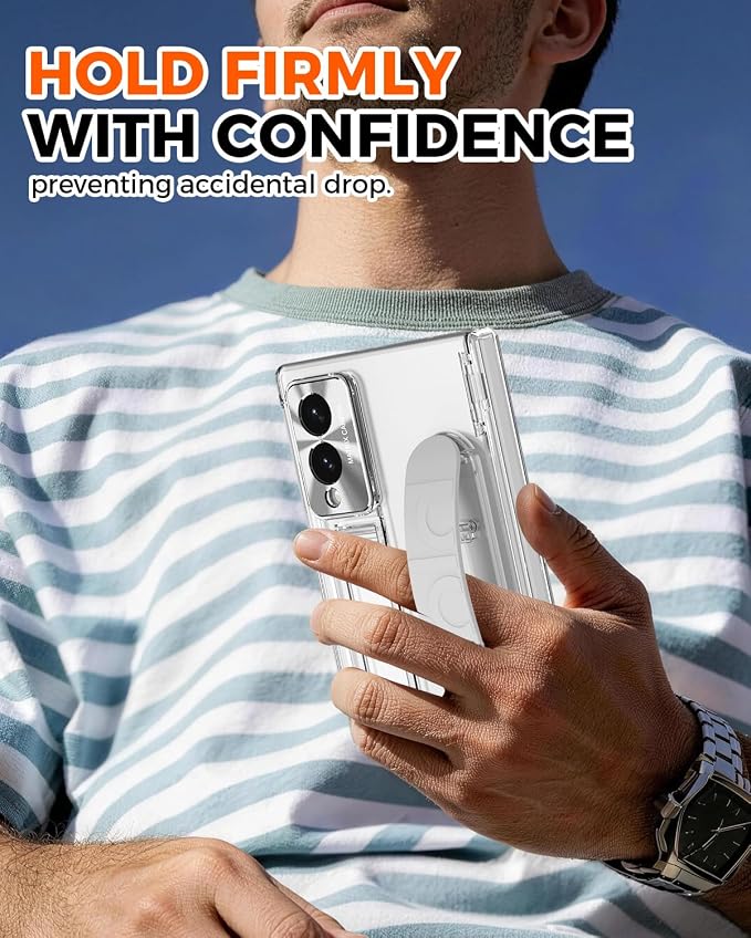 NINKI Transparent Cover for Samsung Galaxy Z Fold 8 Case with Strap & Screen Protector, Shockproof Full Body Hinge Protection + Stand for Galaxy Fold 8 Cover Slim Grip for Samsung Z Fold 8 Case Clear
