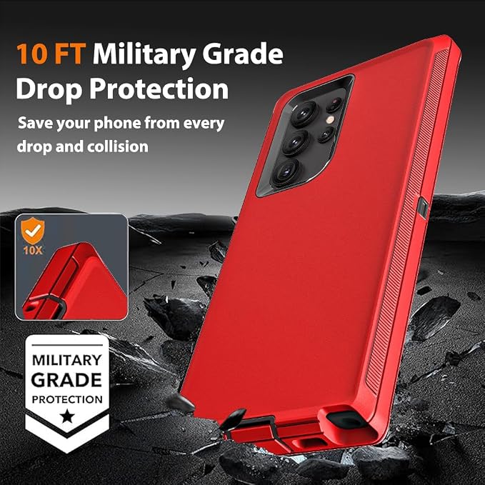for Samsung Galaxy S22 Ultra Case with 2Pcs Self Healing Flexible TPU Screen Protector & Camera Lens Protector, 3 in 1 Heavy Duty Shockproof/Drop Proof/Dust Proof Case (Red/Black)