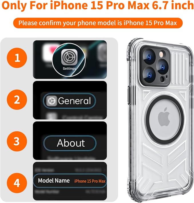 for iPhone 15 Pro Max Waterproof Case Compatible with MagSafe, Translucent Slim IP68 Underwater Built-in Screen Protector, 12FT Military Grade, 360 Full Body Protective Cover 6.7 inch Black