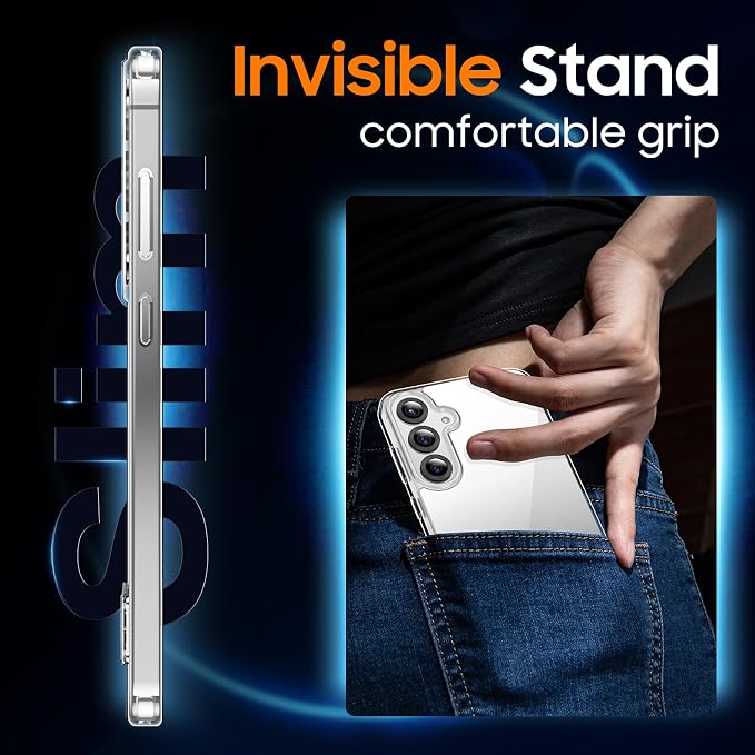 Temdan Designed for Samsung Galaxy S25 Case, Built in Hidden Kickstand Military Grade Drop Protection Never Yellowing Slim Thin Phone Case for Galaxy S25 Case 6.2"- Crystal Clear