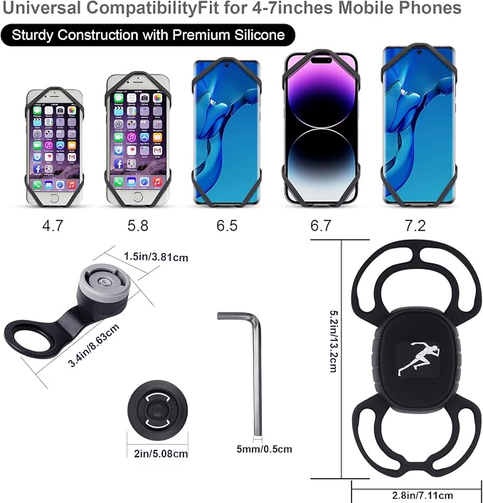 WALLFID Bike Phone Mount for Stem Mounting 4.7"-7.2" Cell Phones, Aluminum Alloy Strong Ultra Light Phone Mount for Bicycle, Designed for Road Bicycle Accessories - Cycling Gift