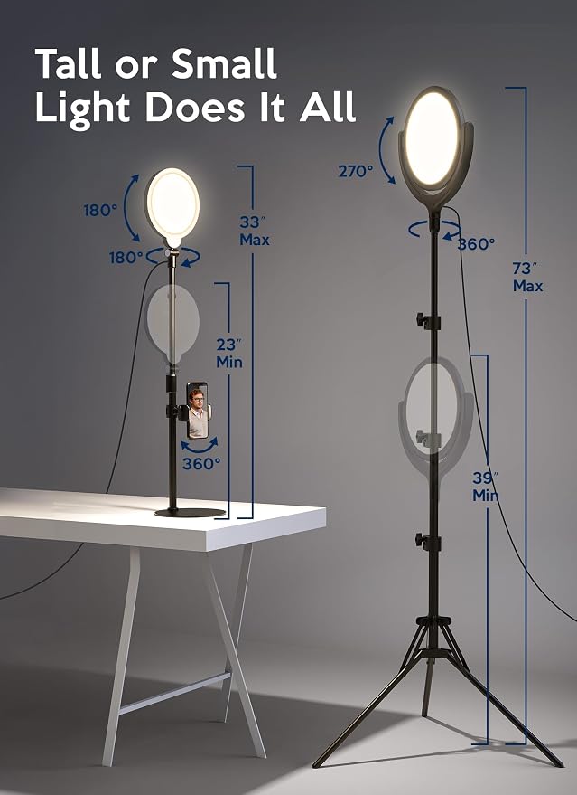 Ring Light for Online Teaching Video 2700-6500K Home Office Studio Light - Desktop & Phone Tripod Stand - High CRI 2-Point Lighting for Video Recording/Photography/Flexible Work