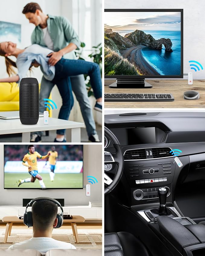Aux Bluetooth Adapter for Car, 2 in 1 Wireless Bluetooth 5.3 Transmitter Receiver, Built-in Mic Hands-Free Calls Crystal Clear Sound, for Cars Headphones Home Stereo, White