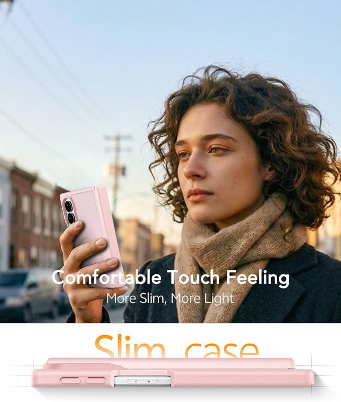FNTCASE for Samsung Galaxy Z Fold 8 Case, Fit for Magsafe, Hinge Protection | Screen Protector, Translucent Matte Magnetic Back, 18FT Military Grade Drop Proof, Protective Phone Cover, Light Pink
