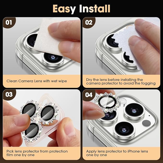 Xfilm for iPhone 16 Pro/16 Pro Max Camera Lens Protector Bling Individual Gear Design Diamond Ring 9H Hardness Scratchproof Protector, Stylish Phone Accessories, Case Friendly (Silver)