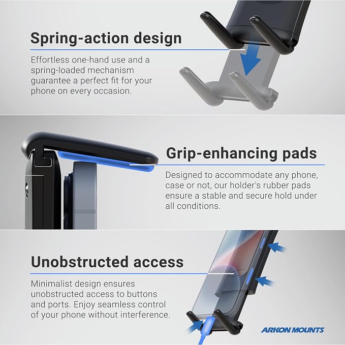 ARKON Mounts - Phone Mount for Car | Car Phone Holder With Windshield Suction | Secure spring holder expands up to 7.25 inches | For iPhone, Samsung, Google, Huawei, Nokia, other Smartphones