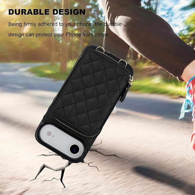 Bocasal Crossbody Wallet Case for iPhone 17 Air, RFID Blocking PU Leather Zipper Handbag Purse Flip Cover, Kickstand Folio Case with Card Slots Holder Wrist Strap Lanyard 5G 6.5 Inch (Black)