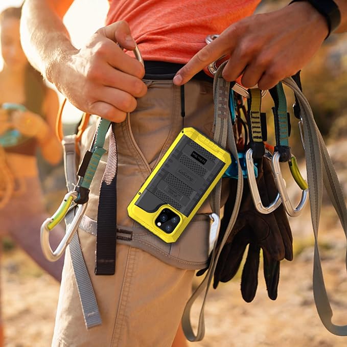 Beasyjoy for iPhone 14 Pro Max Waterproof Case, Metal Heavy Duty Case with Built-in Screen Protector, Full Body Protective Military Grade Shockproof Dustproof Defender Rugged Case 6.7 Inch, Yellow