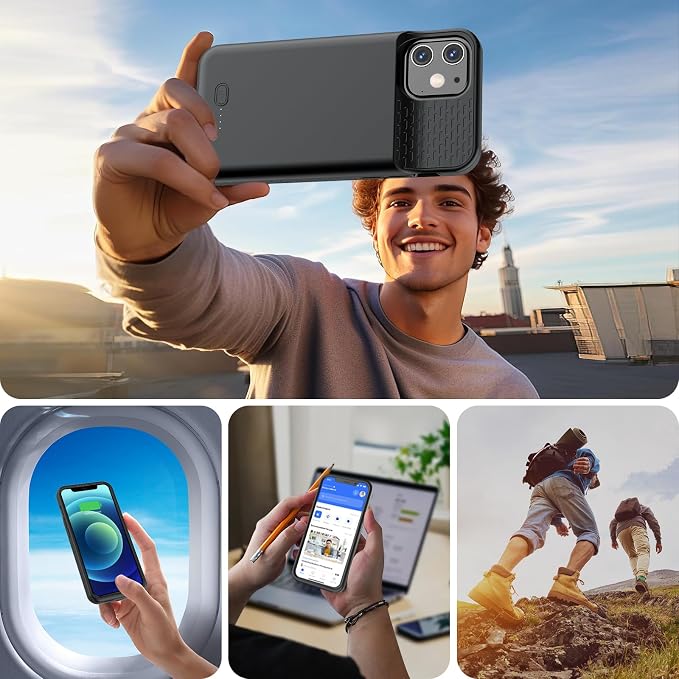 GIN FOXI Battery Case for iPhone 12/12Pro, Charging Case Rechargeable 7000mAh Battery PackUltra-Slim Anti-Fall Protection Charger Cover Extended Juice Box for 12Pro/12 (6.1 inch) Black
