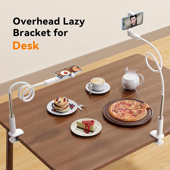 Gooseneck Phone Holder for Bed, Universal Cell Phone Stand with Clamp Mount, 900° Rotation Overhead Phone Mount with Flexible Long Arm for Bedside,Headboard,Desk (43.3 Inches Length)