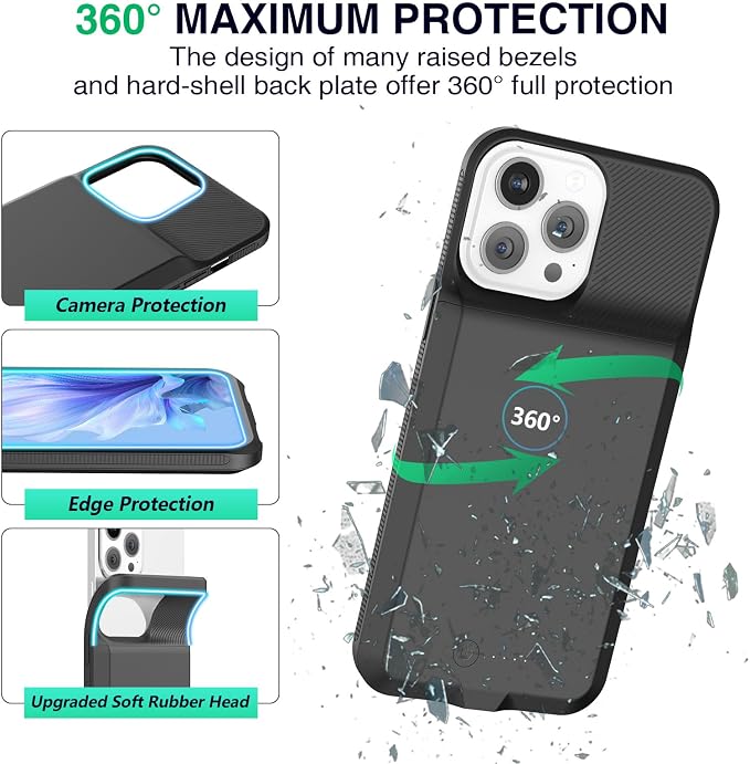 Battery Case for iPhone 14 Pro Max/14 Plus/13 Pro Max/12 Pro Max, Rechargeable Case Charger Soft TPU Anti-Slip Slim 8000mAh 15W Fast Charging Juice Box for 12/13/14 Pro Max/14 Plus 6.7inch-Black