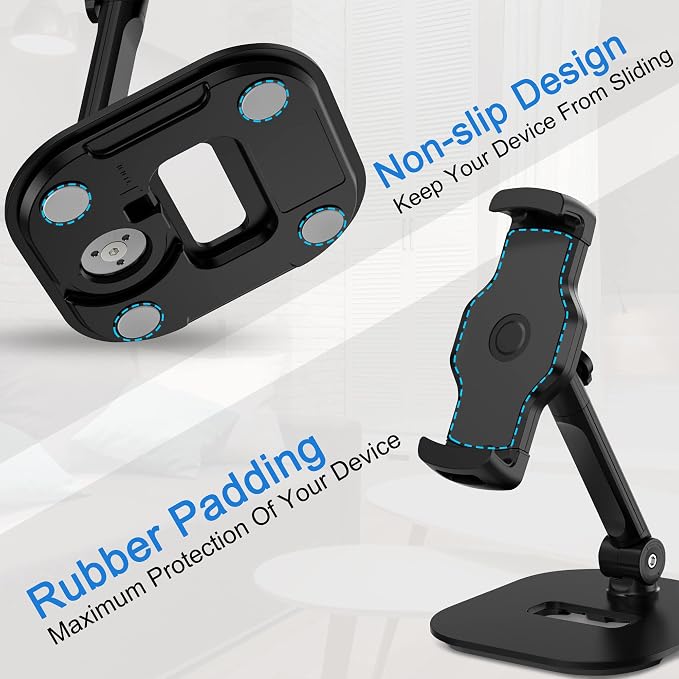 AboveTEK Upgraded Desktop Tablet Stand, 360° Swivel Tablet & Phone Desk Mount Holders for Any 4.7''-13.5'' Display iPad/Cell Phones, Stylish & Sturdy Stands for Store Office Showcase Reception (Black)