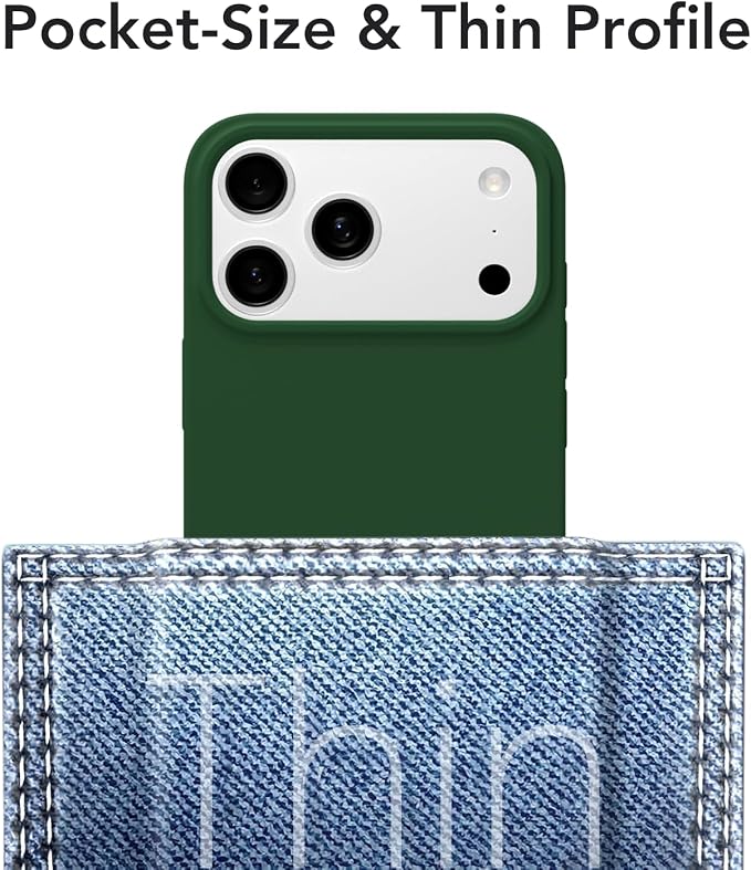 for iPhone 17 Pro Case Silicone Compatible with Magsafe Case, Ultra Slim Thin Magnetic Phone Cases Mag Safe, Cute Soft Rubber Gel TPU Matte Plain Wireless Charging Cover for Women, Dark Green