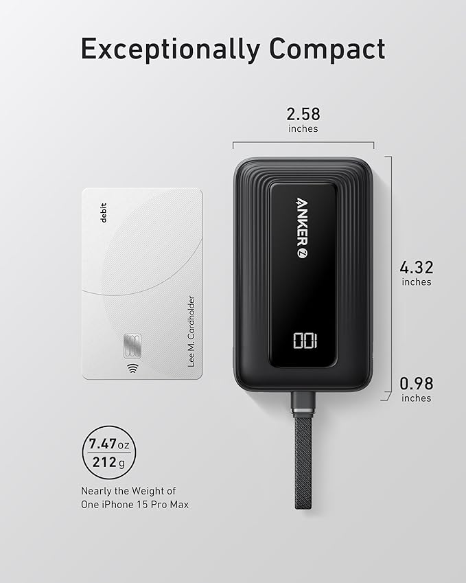 Anker Portable Charger, 10,000mAh 30W Power Bank, USB-C in and Out Fast Charging Battery Pack, Travel Essential Phone Power Bank, for iPhone 17/16, Galaxy and More (Black, 10000.00, Milliamp Hours)
