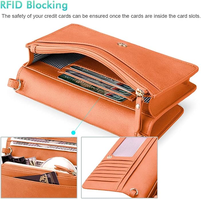 nuoku Women Small Crossbody Bag Cellphone Purse Wallet with RFID Card Slots 2 Straps Wristlet