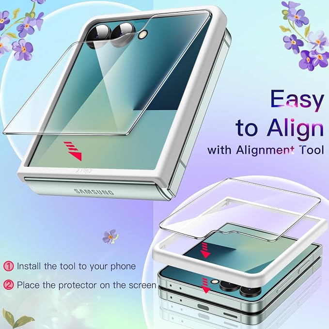 JETech 3 in 1 Case for Samsung Galaxy Z Flip 7, Clear | 2 Tempered Glass Front Screen Protectors, Scratch Resistant, Crystal Transparent Hard PC Shell, Protective Phone Cover