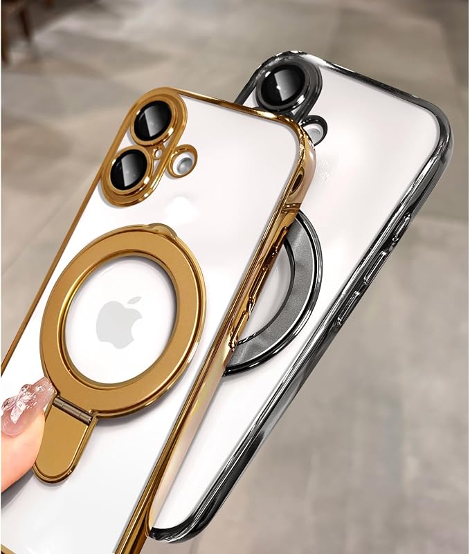 LXK Magnetic Invisible Stand for iPhone 17 Case 6.3" Compatible with MagSafe, Military-Grade Protection, with Camera Protector, Clear Scratch-Resistant Back Cover for iPhone 17 - Grey