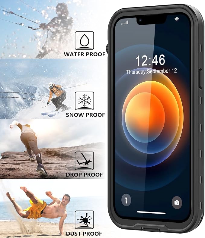 Protebox for iPhone 12 Pro Max Waterproof Case with Built-in Screen Protector, Shockproof Dustproof Full Body Protective IP68 Waterproof Phone Case for iPhone 12 Pro Max 6.7 inch (Black/Clear)