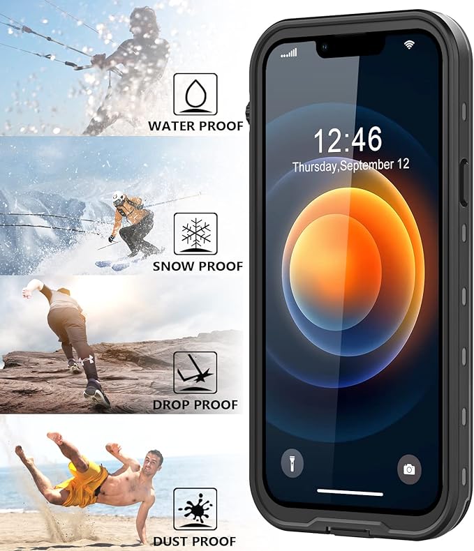 Protebox for iPhone 12 Mini Waterproof Case with Built-in Screen Protector, Shockproof Dustproof Full Body Protective IP68 Waterproof Phone Case for iPhone 12 Mini 5.4 inch (Black/Clear)