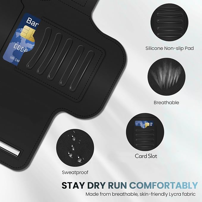 PORTHOLIC 2026 Running Armband Water Resistant Sports Phone Holder Case with Extension Strap,Card Slot Up to 6.9" Phone for iPhone 17/16/15/14/13 Plus Air Pro Max XR/XS, Galaxy S25/24/S10