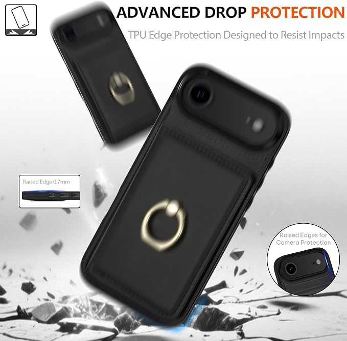 LOHASIC for iPhone 17 Air Case Wallet with Card Holder, 360° Rotation Ring, RFID Blocking, 5 Card Slots, PU Leather 6.5" Cover for Apple 17 Air Men Women, Black