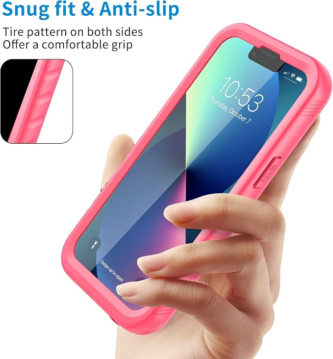 SPORTLINK for iPhone 13 Waterproof Case - Full Body Shockproof Dustproof Phone Screen Protector Rugged Waterproof Case for iPhone 13 6.1 Inches Pink