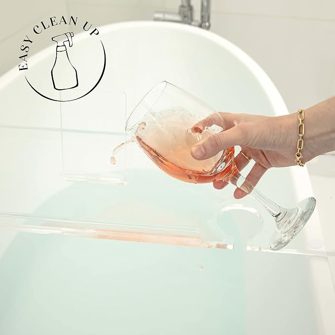 40" Supreme - Clear Acrylic Bathtub Tray Caddy Tub Shelf, Spa Board Luxury Bathroom Bath tub Table, Fits Across Bathtubs, Book, iPad and Wine Glass Holder (Supreme, 40")
