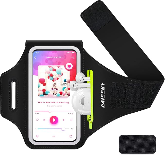Phone Armband for Running Cell Phone Armband with Zipper Pocket for Earbuds Car Keys, Water Resistant Sport Arm Band for iPhone 17 16 15 12 11 Pro Galaxy S24 S20 Fit Up to 6.7'' with Phone Case