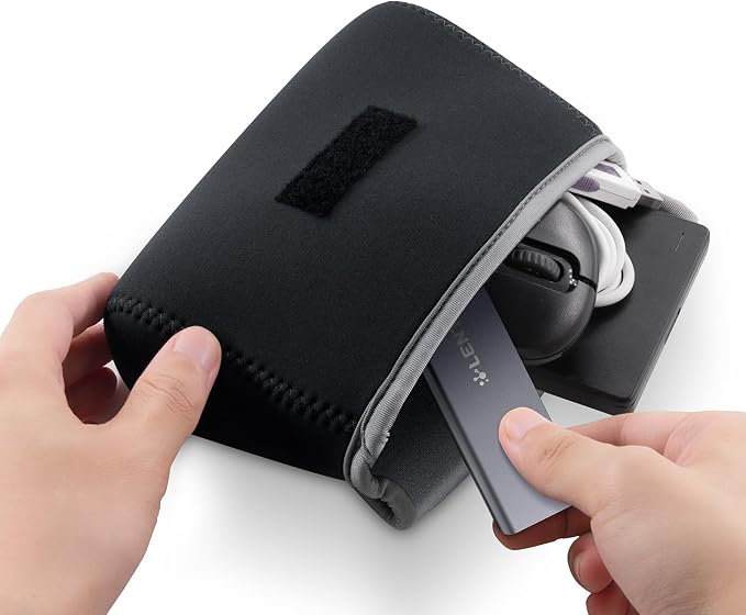 LENTION Medium Gray Travel Electronic Organizer Pouch with Hook-and-Loop | Compact Tech Storage Fits Adapter, Mice, Charger, Power Bank & Cable to Keep Daily Travel Accessories Neatly Sorted