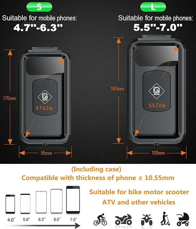 Kewig Bike Phone Mount Waterproof, Motorcycle Phone Mount with Aluminum Alloy Handlebar Mount Base & Touch-Screen, 360 Rotation Bike Phone Holder Suitable for 4.7'' - 6.3'' Cellphones
