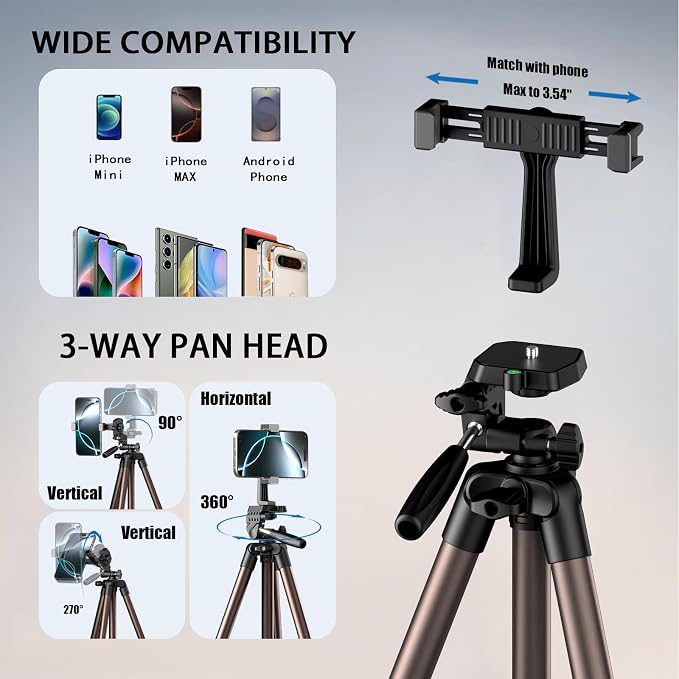 71" Camera Tripod,Lightweight Aluminum Phone Tripod with Wireless Remote, Phone Holder & Carry Bag, Portable Travel Camera Stand for Smartphones Canon Nikon DSLR Cameras, Max Load 6.6 lb (Rose Gold)