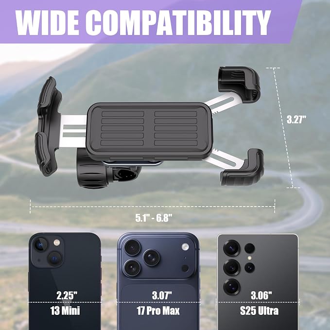 TXV Motorcycle Phone Mount Holder - Upgrade Vibration Dampener - 360° Rotatable Bicycle Phone Holder, Bike Scooter Handlebar Phone Clip for 5.1" - 6.8" Smartphones