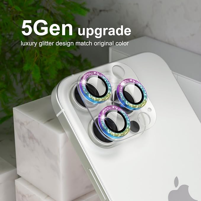 Choiche Compatible for iPhone 16 Pro/iPhone 16 Pro Max Camera Lens Protector, Bling Camera Cover with 9H Tempered Glass Lens Screen Protector Metal Ring Decoration Accessories (Clear-Colorful)