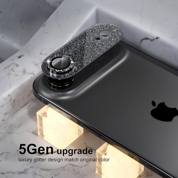 Choiche Compatible for iPhone 17 Air Camera Lens Protector, Bling Camera Cover with 9H Tempered Glass Lens Screen Protector Metal Ring Decoration Accessories 6.5-inch (Glitter-Black)