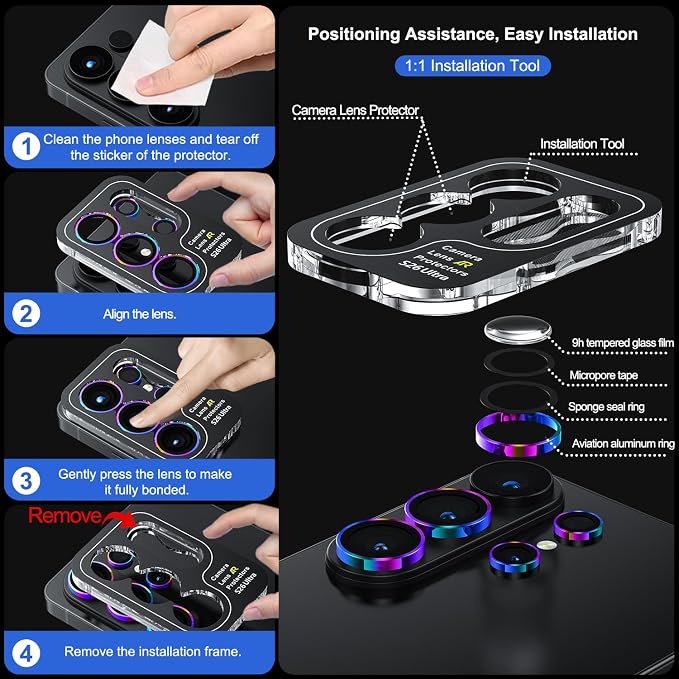 WSKEN for Samsung Galaxy S26 Ultra Camera Lens Protector - Ultra Thin Case Friendly, 9H Shatterproof Tempered Glass with Anti Scratch Metal Circle Camera Screen Protector Cover Accessories, Colorful