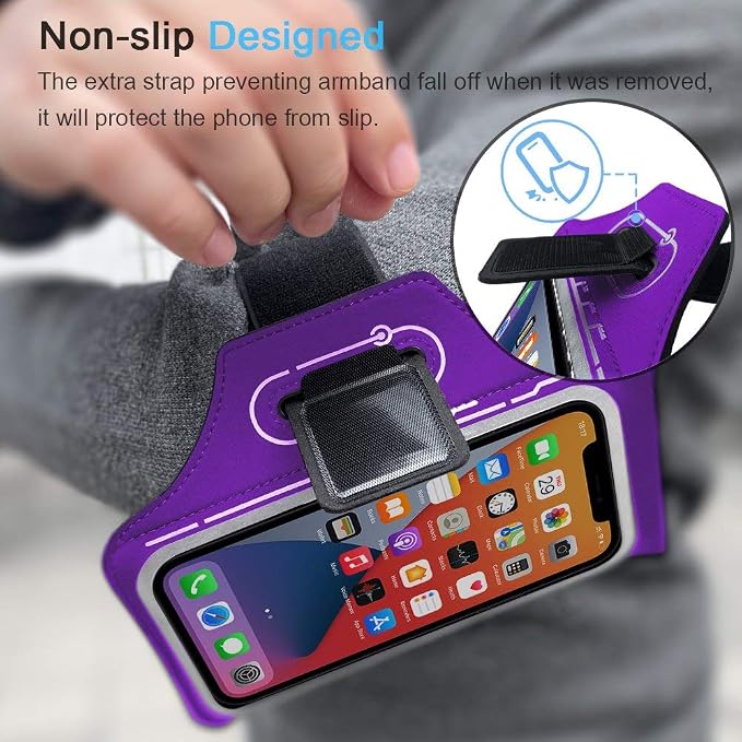 Armband for iPhone 17 16 15 14 13 12 Pro with Airpods Holder, Gym Workouts Running Arm Band (Purple)