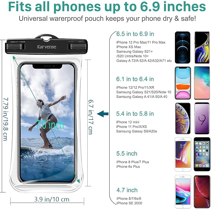 Waterproof Phone Pouch/Case, 4 Pack Large Water Proof Phone Pouch for iPhone, Samsung Galaxy & Pixel, IPX8 Phone Water Protector Pouch for Travel, Vacation, Beach, Pool, Cruise Essentials