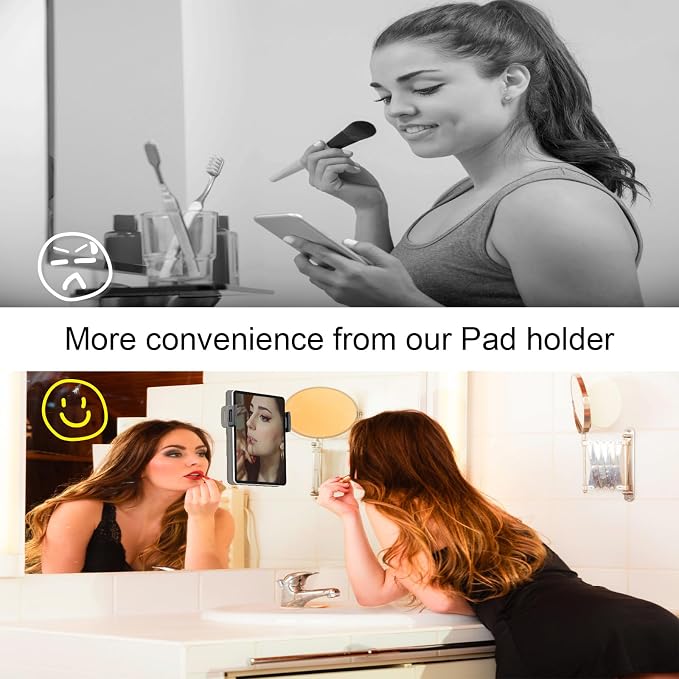 Powerful Suction Cup iPad & Tablet Wall Mount for Mirror, Glossy Tiles & Glass, Pad Holder for Bathroom, Kitchen, Gym, Yoga, Makeup, Supports extra 3 pads for 24H, Fits devices from 5.5"-12.9" (Black)