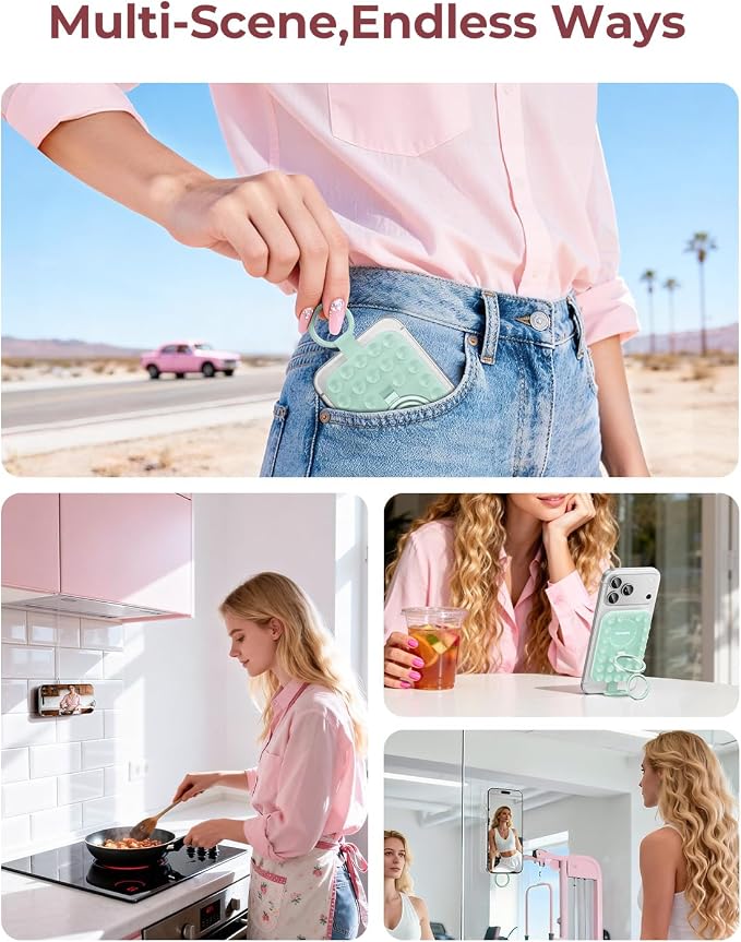 Syncwire Magnetic Suction Phone Mount for MagSafe, Silicone Octo Cup Buddy Sticky Grip Ring Holder, Hands-Free/Selfie/Video for TikTok & Instagram Influencer/Creator, iPhone Compatible,Mint Green