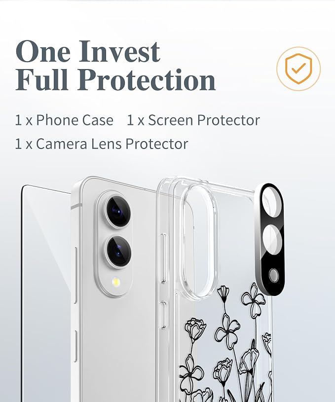 GVIEWIN for Samsung Galaxy S25 Edge Case, Clear Floral Shockproof Protective Women Phone Case, Non-Yellowing, Screen&Camera Lens Protector for Galaxy S25 Edge 6.7",Sketch/Black