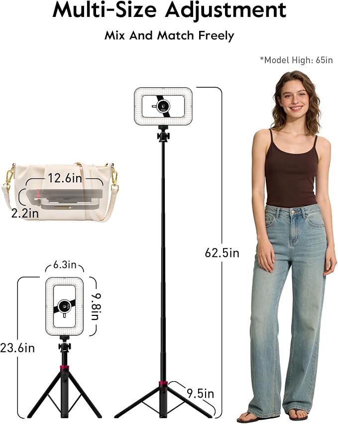 Tripod for iPhone with Light, Portable 15W Ring Light with Stand and Phone Holder for Video Recording, 6000mAh Magnetic Phone Tripod with Light 2500K-9000K for Food Hunt,Mukbang Video,Vlogging,CRI>95