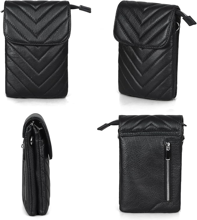 befen Genuine Leather Small Crossbody Bags for Women Cell Phone Bag Cross Body Purses,Silver Zipper