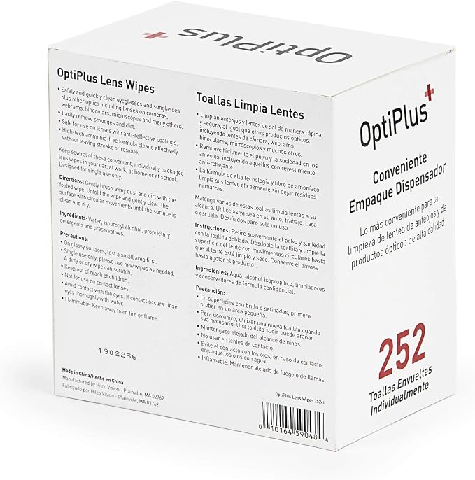 OptiPlus Eyeglass Lens Wipes l Pre-Moistened l Cleaning Wipes for Glasses, Smart Phones, Optical Lens, Goggles, and Watch Screen l Quick-Dry & Scratch-Free | 252 Count (504 Count (Pack of 1))