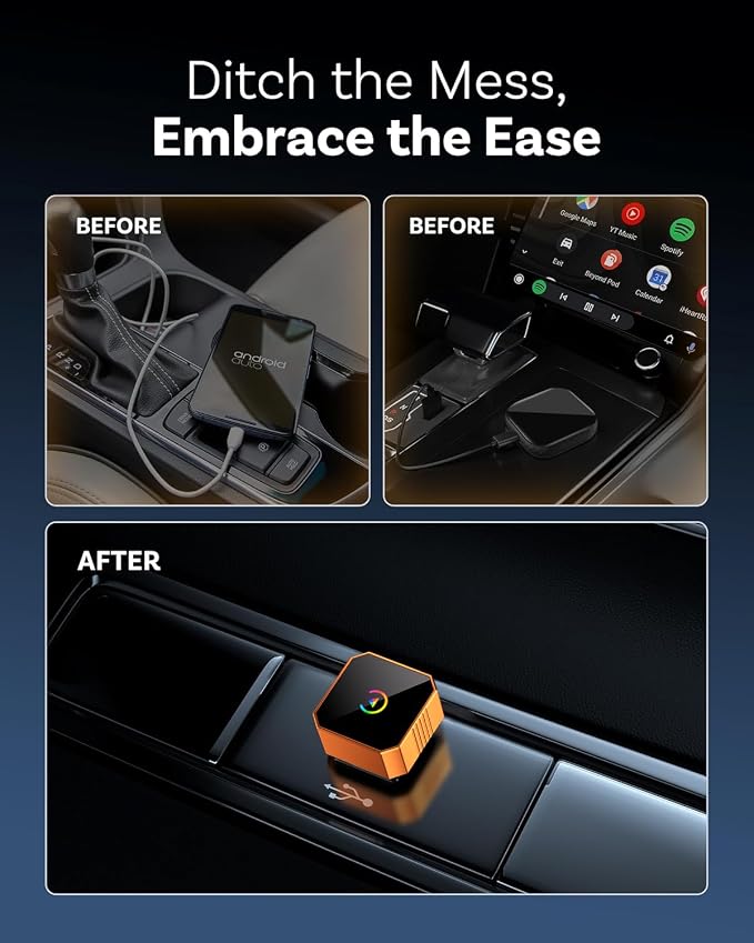 Wireless CarPlay Adapter for iPhone&Android, 2026 Upgraded Car Play Mini Wired to Wireless Adapter for CarPlay &Android Auto Plug and Play Stable Connection & No Latency for iPhone iOS 10+