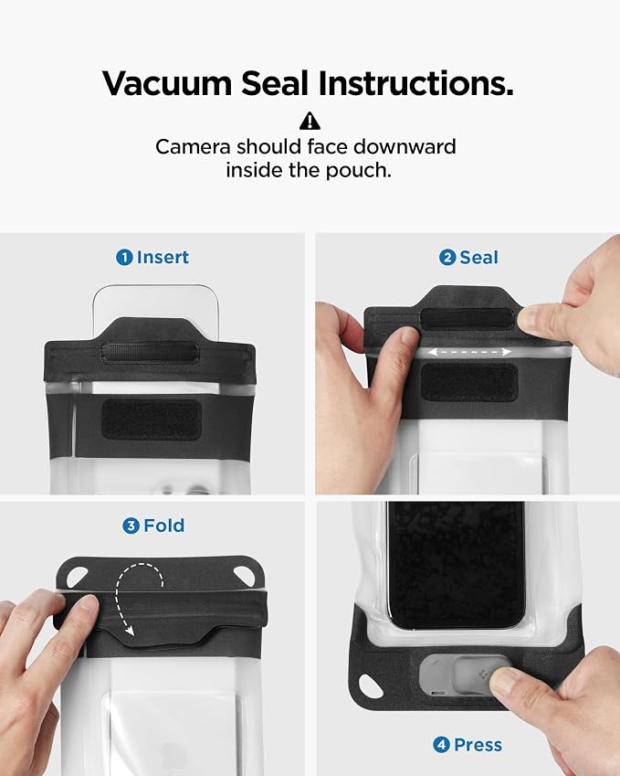 Spigen Universal Waterproof Phone Pouch with Vacuum Seal Technology & Built-in Pump, IP68 Certified Dry Bag Case for iPhone, Galaxy, Pixel with Clear Touchscreen & Anti-Fog Design - Charcoal Gray