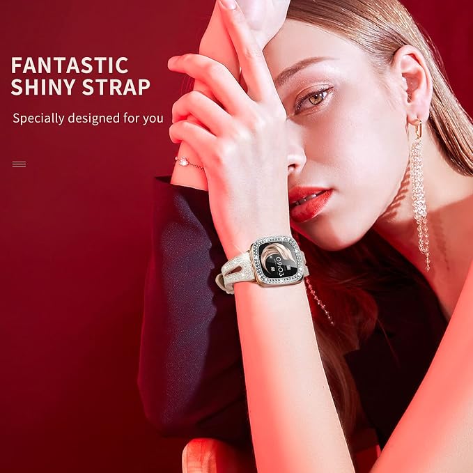 Bling Thin Band for Fitbit Sense/Fitbit Versa 3 Bands for Women Silicone Glitter Strap Accessories Compatible with Fitbit Sense 2/Versa 4 (Silver, Fitbit Sense/Versa 3)