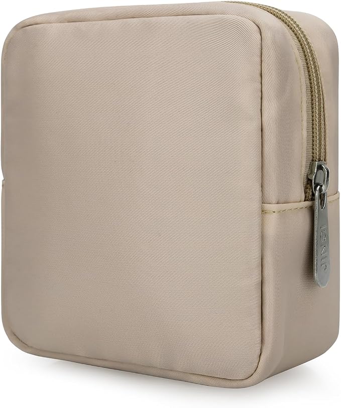 Tech Organizer Pouch, Small Multi-Pocket Electronics Case (Khaki) | Water-resistant nylon, foam padding, metal zipper, travel cable bag for charger, power bank, earbuds, SD cards and USB cables