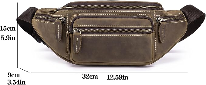 Crazy Horse Cowhide Leather Waist Pack Fanny Bag for Men Women Outdoor Travel Sports Running Walking Hiking Hip Bum Belt Slim Cell Phone Purse Casual Waist Wallet Pouch Deep Brown 