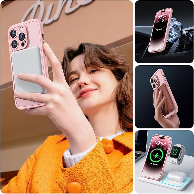 TOCOL for Phone 14 Pro Case, Compatible with Magsafe Charger, Full Camera Protection, Drop Protection, Translucent Matte Phone Case for iPhone 14 Pro 6.1 inch (Light Pink)