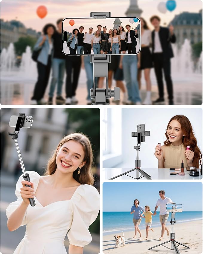 67'' Selfie Stick Tripod, Cell Phone Tripod with Integrated Wireless Remote, Portable Selfie Stick for iPhone Video Recording, Extendable Phone Stand for iPhone Android Content Creator Filming